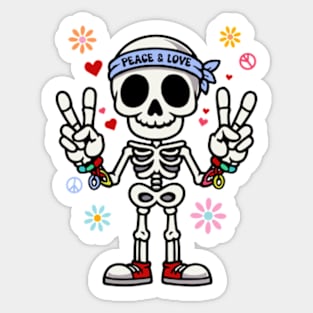 Peace And Love Funny Skeleton Design Sticker